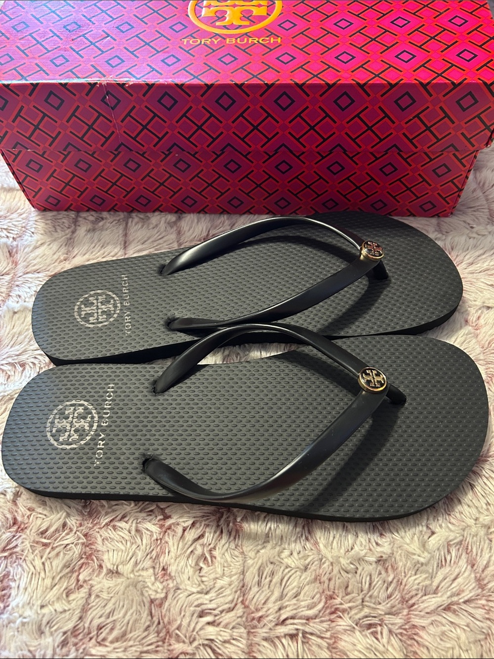New Tory Burch Black Flip Flops with box